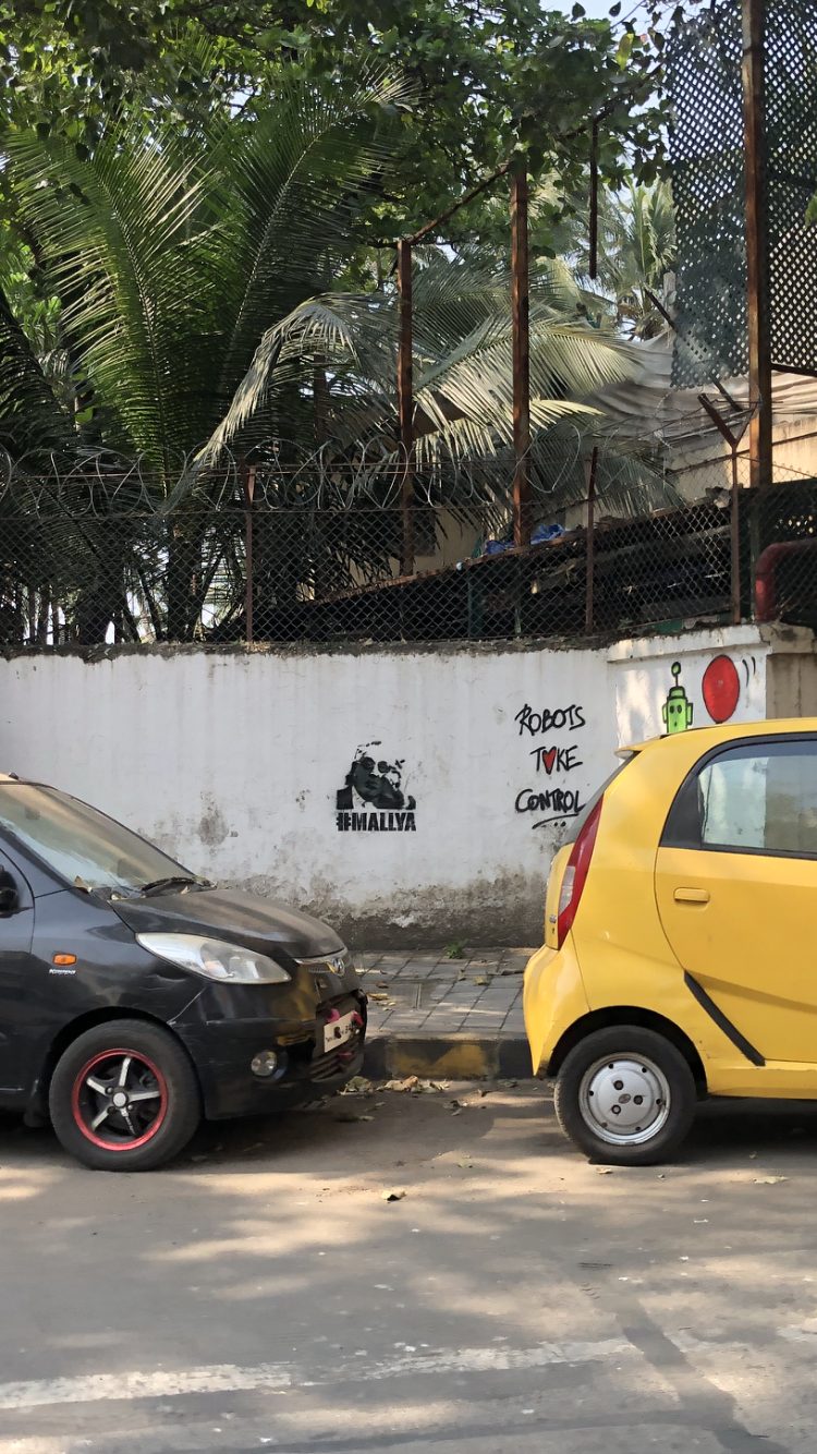 A stencil with #Mallya seen in Juhu. Several have been spotted throughout the city.